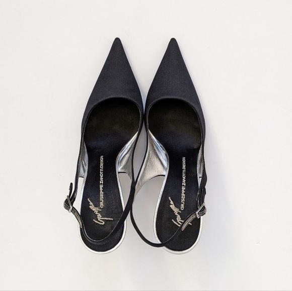 Giuseppe Zanotti Black Crystal Embellished Satin Slingback Pumps - Picture 2 of 16